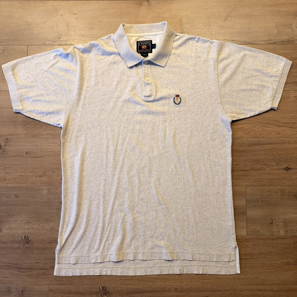 Chaps Ralph Lauren Vintage Cream Short Sleeve Polo Shirt size L Crested